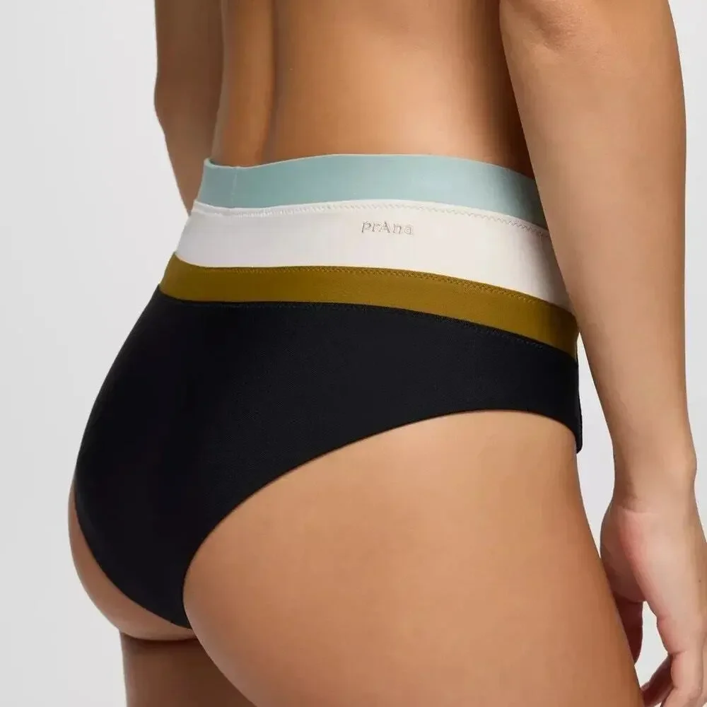 Prana Baja Bound High Rise Swim Bottom Womens L Black Colorblock Quick Dry Brief